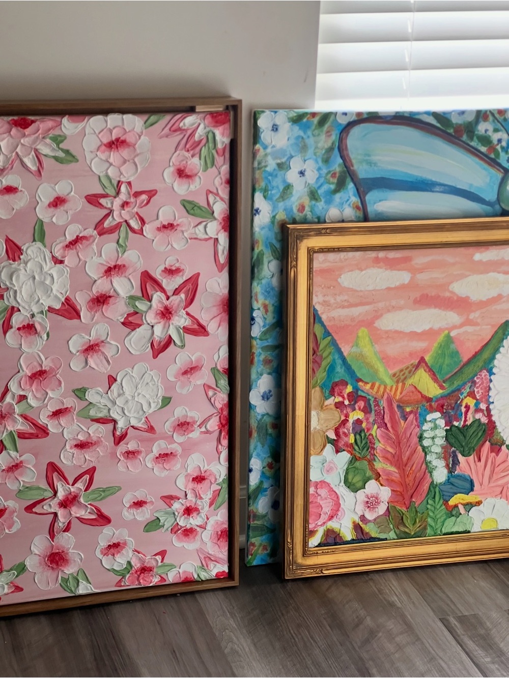 Textured Floral Landscape Painting in Peach, Pink & Green - Picture 10 of 10